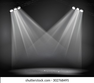 Background image of spotlights with stage, vector