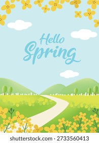 background image of spring scenery blooming with canola flowers
