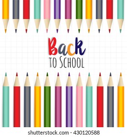 background image for students welcome back to the school. School supplies multicolored pencil. Positive impression 