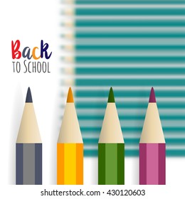 background image for students welcome back to the school. School supplies multicolored pencil, rubber, ruler. The effect of depth and parallax. Positive impression