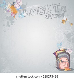 Background image for text with autumn leaves and school backpack