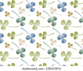 Background image of a three-leaf clover. Vector illustration of colorful clover. Seamless pattern