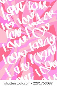 background image, use lines to create letters, the word love, and use pink in graphics

