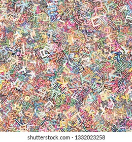 Background image using Korean language(Hangul) alphabet in various colors. Background for fabric, textile, cloth, clothing, shirts, wrapping design. Vector illustration.