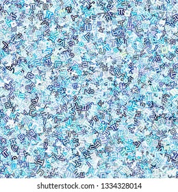 Background image using Korean language(Hangul,Hangeul) alphabet in various colors. Repeated arrangement of characters of various sizes and angles. Background for fabric, textile, wrapping design.