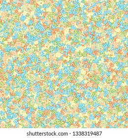 Background image using Korean language(Hangul,Hangeul) alphabet in various colors. Repeated arrangement of characters of various sizes and angles. Background for fabric, textile, wrapping design.