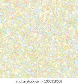 Background image using Korean language(Hangul,Hangeul) alphabet in various colors. Repeated arrangement of characters of various sizes and angles. Background for fabric, textile, wrapping design.