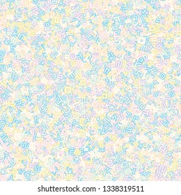 Background image using Korean language(Hangul,Hangeul) alphabet in various colors. Repeated arrangement of characters of various sizes and angles. Background for fabric, textile, wrapping design.