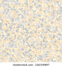 Background image using Korean language(Hangul,Hangeul) alphabet in various colors. Repeated arrangement of characters of various sizes and angles. Background for fabric, textile, wrapping design.