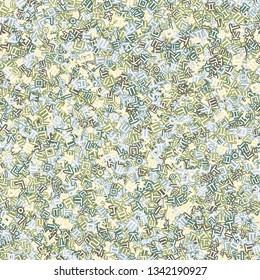 Background image using Korean language(Hangul,Hangeul) alphabet in various colors. Repeated arrangement of characters of various sizes and angles. Background for fabric, textile, wrapping design.