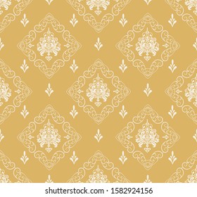 Background image. Wallpaper texture. Colors: gold, white. Asian seamless pattern. Vector graphic.