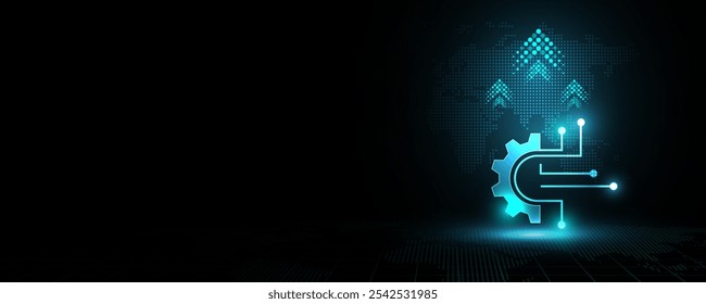 Background image of work concept, gears, network communication system circuit board