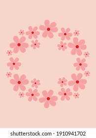 Background image with a wreath of pink delicate flowers. The basis for the postcard. Base and background for tags, stamps, sticker.