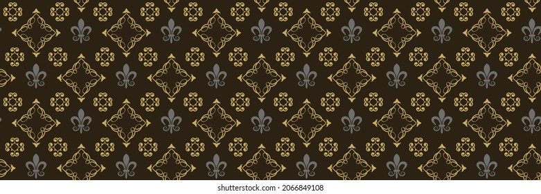 Imágenes de fondo con patrones geométricos y florales sobre un fondo negro en estilo retro para su diseño. Fondo perfecto para papel pintado, texturas. Ilustración vectorial.