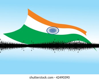 background with indian flag on grass, vector illustration