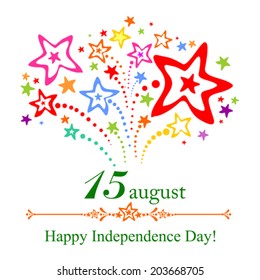 Background for Indian Independence Day with text 15 August, firework and place for your text. vector illustration 