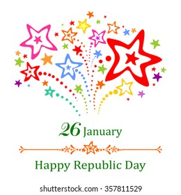 Background for Indian Republic Day with text  26 January, firework and place for your text. vector illustration