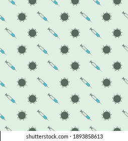 Un fondo con una inyección y un virus en forma de corona