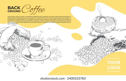 Background, ink illustration, coffee beans, with dummy text. Perfect for coffee product promotion background templet.