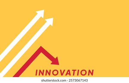 Background innovation concept. Minimalist stile red arrow changing direction and white ones. New idea, changer, trend, courage, creative solution,business, innovation and unique way concept