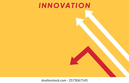 Background innovation concept. Minimalist stile red arrow changing direction and white ones. New idea, changer, trend, courage, creative solution,business, innovation and unique way concept