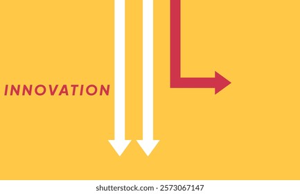 Background innovation concept. Minimalist stile red arrow changing direction and white ones. New idea, changer, trend, courage, creative solution,business, innovation and unique way concept