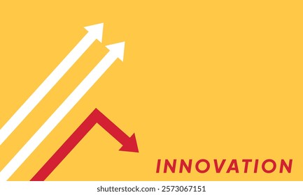 Background innovation concept. Minimalist stile red arrow changing direction and white ones. New idea, changer, trend, courage, creative solution,business, innovation and unique way concept