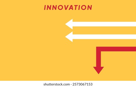 Background innovation concept. Minimalist stile red arrow changing direction and white ones. New idea, changer, trend, courage, creative solution,business, innovation and unique way concept