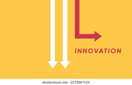 Background innovation concept. Minimalist stile red arrow changing direction and white ones. New idea, changer, trend, courage, creative solution,business, innovation and unique way concept