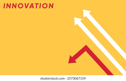 Background innovation concept. Minimalist stile red arrow changing direction and white ones. New idea, changer, trend, courage, creative solution,business, innovation and unique way concept