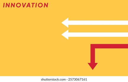 Background innovation concept. Minimalist stile red arrow changing direction and white ones. New idea, changer, trend, courage, creative solution,business, innovation and unique way concept