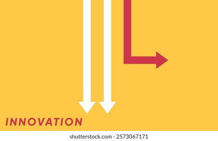 Background innovation concept. Minimalist stile red arrow changing direction and white ones. New idea, changer, trend, courage, creative solution,business, innovation and unique way concept