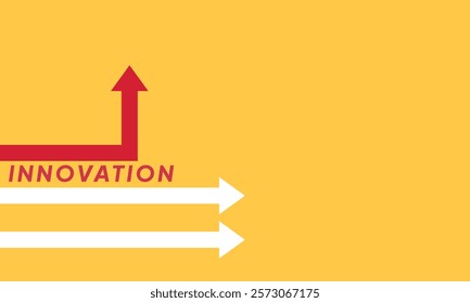 Background innovation concept. Minimalist stile red arrow changing direction and white ones. New idea, changer, trend, courage, creative solution,business, innovation and unique way concept