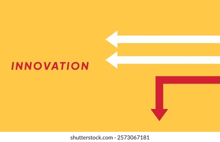 Background innovation concept. Minimalist stile red arrow changing direction and white ones. New idea, changer, trend, courage, creative solution,business, innovation and unique way concept