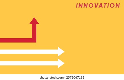 Background innovation concept. Minimalist stile red arrow changing direction and white ones. New idea, changer, trend, courage, creative solution,business, innovation and unique way concept