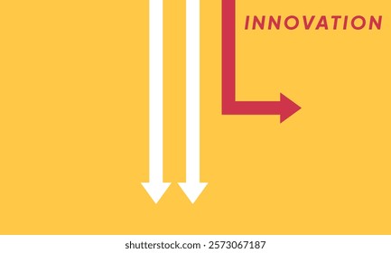 Background innovation concept. Minimalist stile red arrow changing direction and white ones. New idea, changer, trend, courage, creative solution,business, innovation and unique way concept