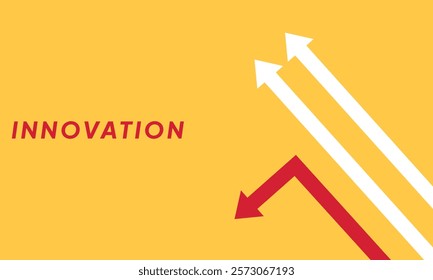 Background innovation concept. Minimalist stile red arrow changing direction and white ones. New idea, changer, trend, courage, creative solution,business, innovation and unique way concept