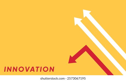 Background innovation concept. Minimalist stile red arrow changing direction and white ones. New idea, changer, trend, courage, creative solution,business, innovation and unique way concept