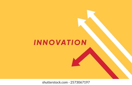 Background innovation concept. Minimalist stile red arrow changing direction and white ones. New idea, changer, trend, courage, creative solution,business, innovation and unique way concept