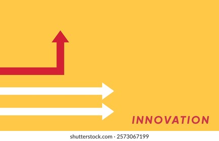 Background innovation concept. Minimalist stile red arrow changing direction and white ones. New idea, changer, trend, courage, creative solution,business, innovation and unique way concept