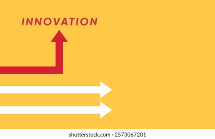 Background innovation concept. Minimalist stile red arrow changing direction and white ones. New idea, changer, trend, courage, creative solution,business, innovation and unique way concept