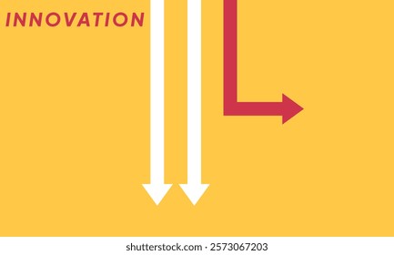 Background innovation concept. Minimalist stile red arrow changing direction and white ones. New idea, changer, trend, courage, creative solution,business, innovation and unique way concept