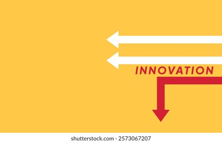 Background innovation concept. Minimalist stile red arrow changing direction and white ones. New idea, changer, trend, courage, creative solution,business, innovation and unique way concept