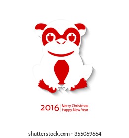 Background with the inscription - 2016 - Happy New Year - a stylized symbol of red monkey, the Chinese zodiac/