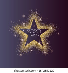 Background with the inscription Happy New Year 2020. Vector illustration with gold glitter. Holiday poster