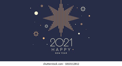 Background with the inscription Happy New Year. Vector illustration in flat simple style with gold lines.