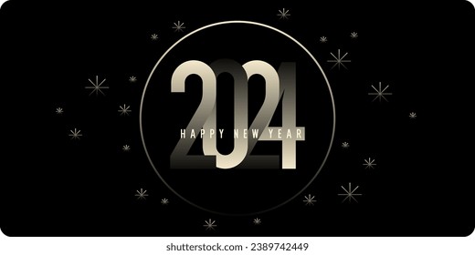 Background with the inscription Happy New Year 2024. Vector illustration in flat flat style. Modern greeting poster