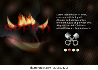 Background with the inscription speed in orange flame for your design. Registration of an online store of auto parts