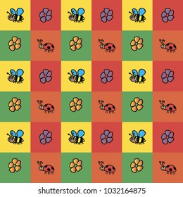 Background of insects pattern on colorful square.