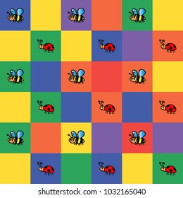 Background of insects pattern on colorful square.